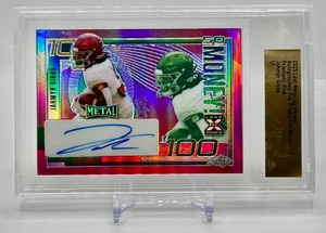 Jahmyr Gibbs 2023 Leaf Metal So Money Autographed Pre-Production Proof 11 Prismatic Pink Rookie Football Card