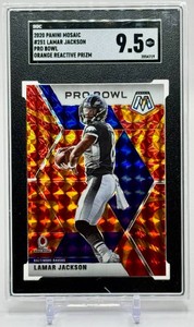 Lamar Jackson SGC 9.5 2020 Mosaic Pro Bowl Orange Reactive Football Card No. 251