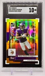 Justin Jefferson SGC 10 2022 Donruss Premium Press Proof Minnesota Vikings Football Card No. 103