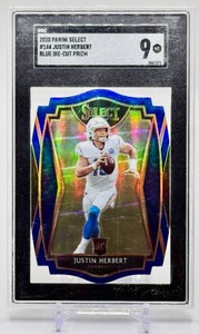 Justin Herbert SGC 9 2020 Select Blue Die-Cut Rookie Football Card No. 144