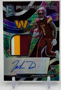 Jahan Dotson 2022 Spectra Aspiring Rookie Patch Auto 0675 Football Card No. APA-JDO