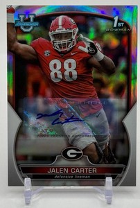 Jalen Carter 2022 Bowman Chrome University Auto 1st Bowman 297499 Rookie Football Card No. 37