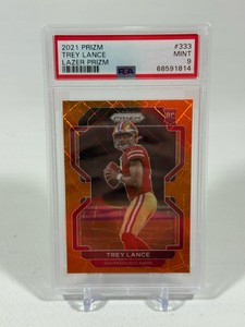 Trey Lance 99 PSA 9 Mint Graded Slab Orange Lazer Prizm 2022 #333 Rookie Football Card