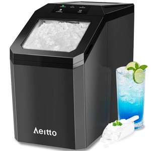 $290 Aeitto Nugget Ice Maker Countertop, 55lbs/Day, Rapid Ice Release in 5 Mins, Large Capacity Chewable Ice Maker, Self-Cleaning with Stainless Steel Housing Ice Machine for Home Office and Party, Blcak