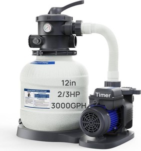 $207 AQUASTRONG Sand Filter Pump for Above Ground Pool with Timer, 23 HP Pool Pumps Above Ground 3000 GPH for Pools up to 11000GAL, 12in Pool Filter with 6-Way Valve, Improved Circulation and Filtration