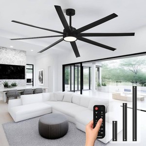 $270 Conciseer Modern Ceiling Fans with Lights, 84 Inch Ceiling Fan with Light and Remote,Living Room Library Cafe Outdoor/Industrial, 3CCT 8 Blades 6 Speed Reversible Quiet DC Motor, Black/A