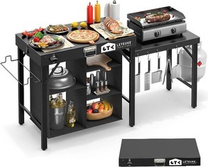 $150 Grill Table for Blackstone Griddle Camping Grill Table Foldable Fits Ninja  Portable Grill Table with Storage Blackstone Griddle Stand for Outdoor Camping, Picnic, Garden, Patio, Dining, BBQ, Party