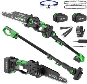 SOYUS 2-IN-1 Cordless Pole Saw & 8-Inch Mini Chainsaw with 2x 3.0Ah Battery  Brushless Motor, Max Reach 15ft, Adjustable Cutting Angle, Automatic Lubrication