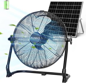 AUMIO 12 Solar Powered Floor Fan, Portable Rechargeable Battery Operated Solar Fan with 13200mAh & 1500 CFM Airflow, Cordless Camping Fan with USB Output, 4.5-27H Runtime for Power Outage, RV, Patio