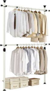PRINCE HANGER Heavy Duty Adjustable Garment Rack   One Touch System for Easy Assembly, 352 LBS Load Capacity, Freestanding Metal Wardrobe Closet Rack Ivory (Width Adjustable, PHUS-0023)