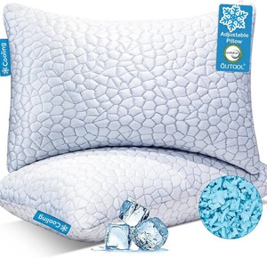 QUTOOL Cooling Pillow for Sleeping, CertiPUR-US Shredded Memory Foam King Pillows Set of 2, Cool Pillow for Hot Sleepers Adjustable Firm Pillow for Side, Back, Stomach Sleepers Soft Yet Support, White