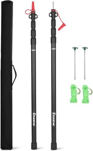 Dreamtrue Tarp Poles Telescoping, Upgraded 4-Section Adjustable Tent Poles, Heavy Duty Aluminum 8.7Ft Length Shade Sail Poles, Canopy Awning Support Poles Set Sun Shade Cloth Poles(Black-2pcs)