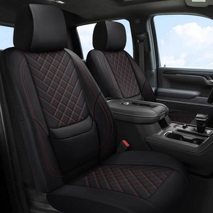 BABYBLU Chevy Silverado Seat Covers,Truck Seat Covers for Silverado GMC Sierra,Custom Fit 2007-2026 15002500HD3500HD (Black & Red, Front Pair)