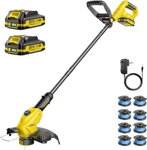 Electric Weed Wacker, 21V Battery Powered Grass Trimmer & Edger 2-in-1, Cordless Weed Eater with 2   2.0Ah Batteries and 8   Spare Spools, Lightweight Edger Lawn Tool for Yard & Garden