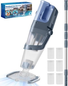 $170 Cordless Handheld Pool Vacuum Cleaner with Telescopic Pole, 26.5 GPM Powerful Suction, Longer 1H Runtime, Portable Pool Vacuums for Above GroundInground Pools, Hot Tubs, Spas, Titanium Blue