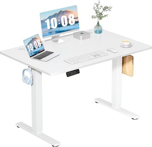 DUMOS 48 Inch Electric Standing Desk, Memory Adjustable Home Office Desk  Sit Stand Up Desk for Work Home Office,Adjustable Desk, Rising Computer Table with Splice Board,Cable Management,Hook,White