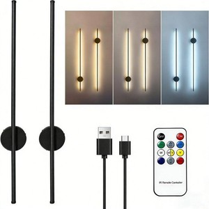 Battery Operated Wall Sconces Set of Two, Wireless Rechargeable Wall Lights with Remote Control, Dimmable LED Wall Lamp Indoor, Wireless Lights for Living Room Bedroom Hallway, Black