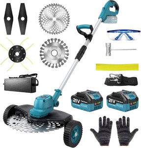 Electric String Trimmer Cordless with Wheel, 1000W Battery Powered Weed Wacker, 2x4.0Ah Batteries, Adjustable Length, 4 in 1 Lightweight Grass TrimmerBrush CutterWeed TrimmerEdger Tool