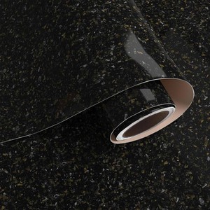 VaryPaper 32x118 Large Size Black Gold Granite Contact Paper for Countertops Waterproof Kitchen Countertop Vinyl Wrap Removable Self Adhesive Marble Peel and Stick Wallpaper for Bathroom Cabinets