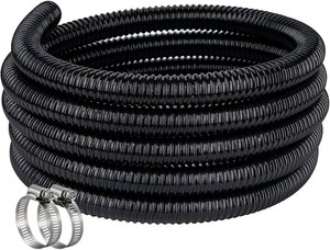 Pond Hose 1-12ID   25ft Black Corrugated Flexible Pump Tubing & 2 Clamps  Reinforced Water Hose Vinyl Tubing for Sump Pump Pond Fountain Garden Waterfall, Non-toxic & Kink-proof (1.5in - 25ft)