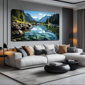 $135 GUGIKA Landscape Wall Art for Living Room, Mountain and Lake Wall-Decor for Bedroom, Natural Scenery Canvas Prints Pictures for Hallway Office, Size 59 x 29 Inches
