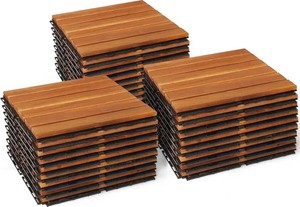 Wood Interlocking Deck Tiles - 12x12 Indoor & Outdoor Flooring Tiles for Balcony, Backyard & Poolside, Weather & UV Resistant (Natural - Striped Pattern, 27 Pcs - 27 Square Ft)