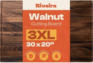 $130 Riveira Extra Large Walnut Wood Cutting Board, 30 x 20, 1 Inch Thick   Cool Stove Top Cover Cutting Board, Noodle Board Stove Cover with Juice Groove, Reversible Butcher Block for Charcuterie