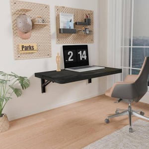 IAE Wall Mounted Folding Table with Pine Wood,24 x 14Floating Wall Desk  Laundry Folding Table with Shelf Brackets,Fold Down Desk Shelf,Fold Workbench for Apartments,Home,Laundry Room,Kitchen,Black