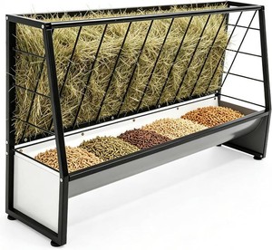 30 Gallon Heavy Duty Pasture Hay Feeder, Galvanized Steel Outdoor Livestock Hay Feeder for Mini Goats, Pony, Sheep and Mini Horses