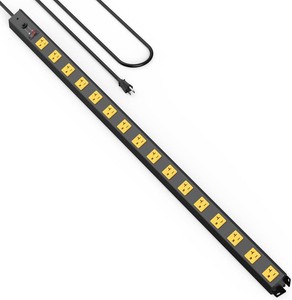 HHSOET 16 Outlet Long Power Strip, 12 Gauge Extension Cord. Yellow, 4FT.  Heavy Duty, Surge Protector, High Amp, Wide Spaced Multiple Outlets for Home, Office, Garage, Workshop, ETL Listed.