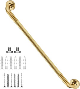 32 Inch Shower Grab Bar, Brushed Gold Anti Slip Safety Bars, 304 Stainless Steel Bathroom Handrail, Handicap Grab Bars for Wall, Shower Grip Handle for Seniors Elderly Injury Assist Bath (1.25 Dia)