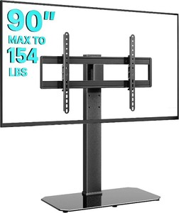 Pegzone Universal Table Top TV Stand Swivel for 43-90 TVs, Holds 154 Lbs  Full-coverage Steel Column, for VESA 100x100mm to 600x400mm, Flexible Height & Angle, Tempered Glass Base, Cable Management