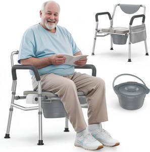 $140 350 Lbs Heavy Duty Bariatric Commode Chair, 30.1 Extra Wide Arms  Aluminium 4-in-1 portable bedside commode, shower & toilet chair, 8-height adjustable & pu cushion for seniors & adults