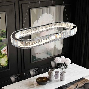 $249 Modern Crystal Chaner for Dining Room, 27 d Luxury Empire Style K9 Crystal Oval Chaners, Pendant Ceiling Light Fixture for Living Room Kitchen Island Bar 27