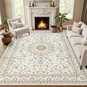 5x7 Area Rugs Living Room Washable Vintage Rug for Bedroom Beige  Boho No Slip Stain Resistant Rug Soft Indoor decor Floor Floral 5x7 Area Rugs for Dining Room, Nursery, Hallway, Home Office