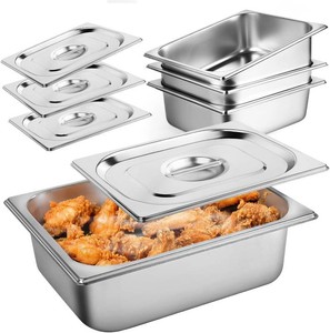 West Bay 4 Pack 12 Half Size Hotel Pan with Lids, 4 Deep Steam Table Pan with Lid, 12.8L x 10.4W Stainless Steel Commercial Food Pans for Home, Party, Hotel, Buffet