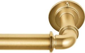 MODE Industrial Room Darkening Collection 1 18 Diameter Industrial Curtain Rod Set with Steel Wall Mounted Adjustable Curtain Rod, Blocks Light, Fits 72 to 144 Windows, Brushed Gold
