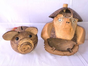 Carved CoconutTiki lot-2 pcs.