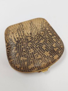 Vintage Genuine Snakeskin Powder Compact Horseshoe Shape with Mirror Sifter