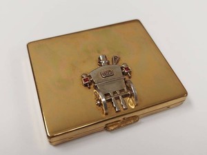 Vintage Paul Flato Jeweled Carriage Gold Tone Square Powder Compact