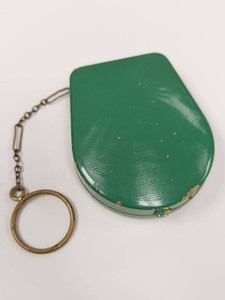 Vintage 1926 Cheramy Green Enamel Art Deco Dance Compact Finger Ring Chain