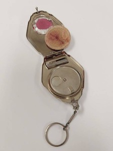 Antique Art Deco Enamel Dance Compact Finger Ring Chain Sailboat Motif