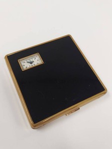 Vintage 1930s Illinois Watch Case Co Art Deco Black Enamel Watch Compact