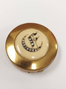 Vintage M.M.R.s Goldtone Compact Rhinestone Monogram F Art Deco Mirror
