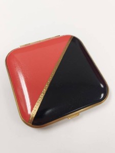 Vintage Mondaine Art Deco Red Black Enamel Triple Compact Unused Rouge