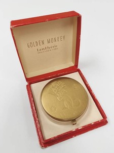 Vintage Lentheric Golden Monkey Double Compact with Original Box