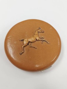 Vintage Mid-Century Leather Equestrian Horse Loose Powder Compact