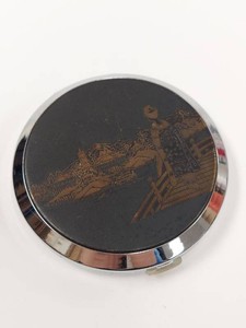 Vintage Elegance Deluxe Japanese Damascene Powder Compact Pagoda Scene