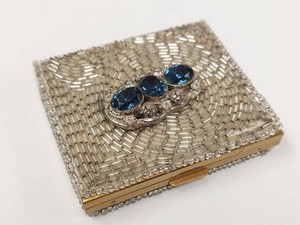Vintage Wiesner Beaded Jeweled Powder Compact Blue Rhinestones