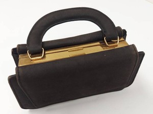 Vintage 1940s Evans Black Suede Vanity Carryall Clutch Purse with Compact